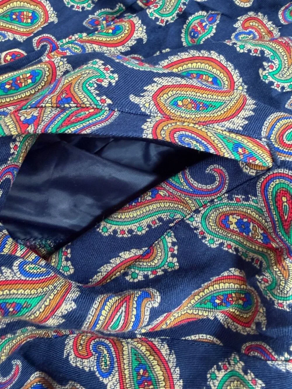Vintage Liz Sport Paisley Print Midi Skirt Navy Rayon Elastic Waist Small A-Line